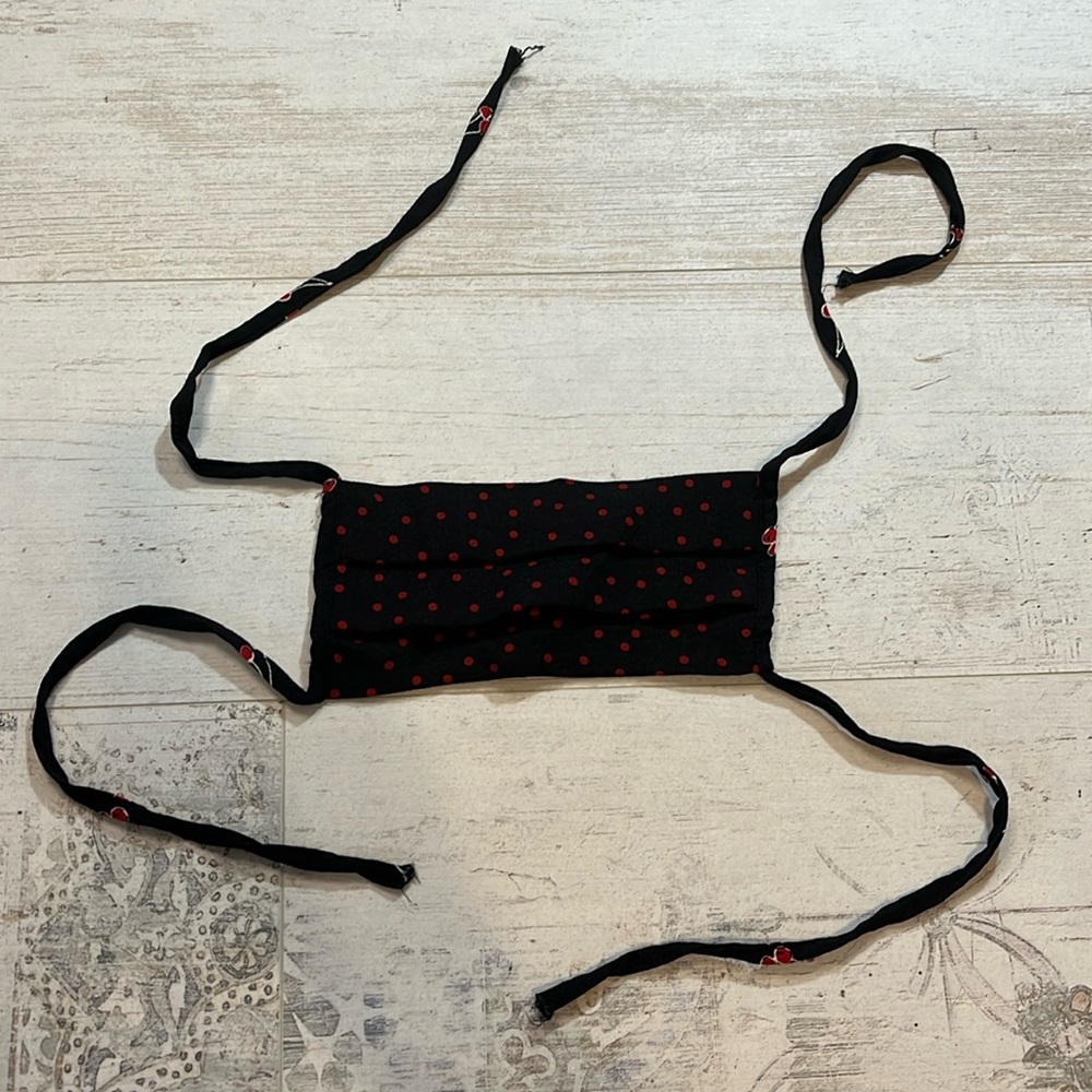 Reformation Black and Red Polka Dot and Cherry Print Face Mask